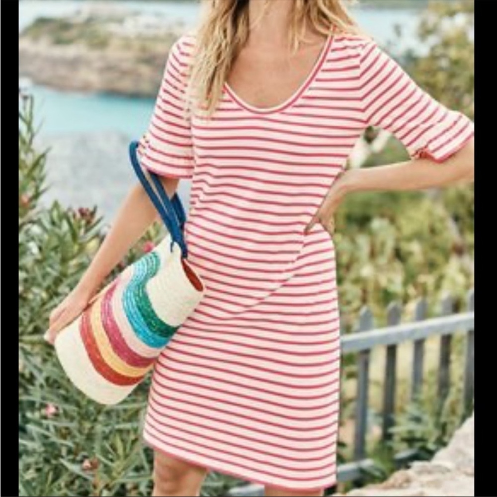 Boden pink & white striped flutter sleeve dress, size 10